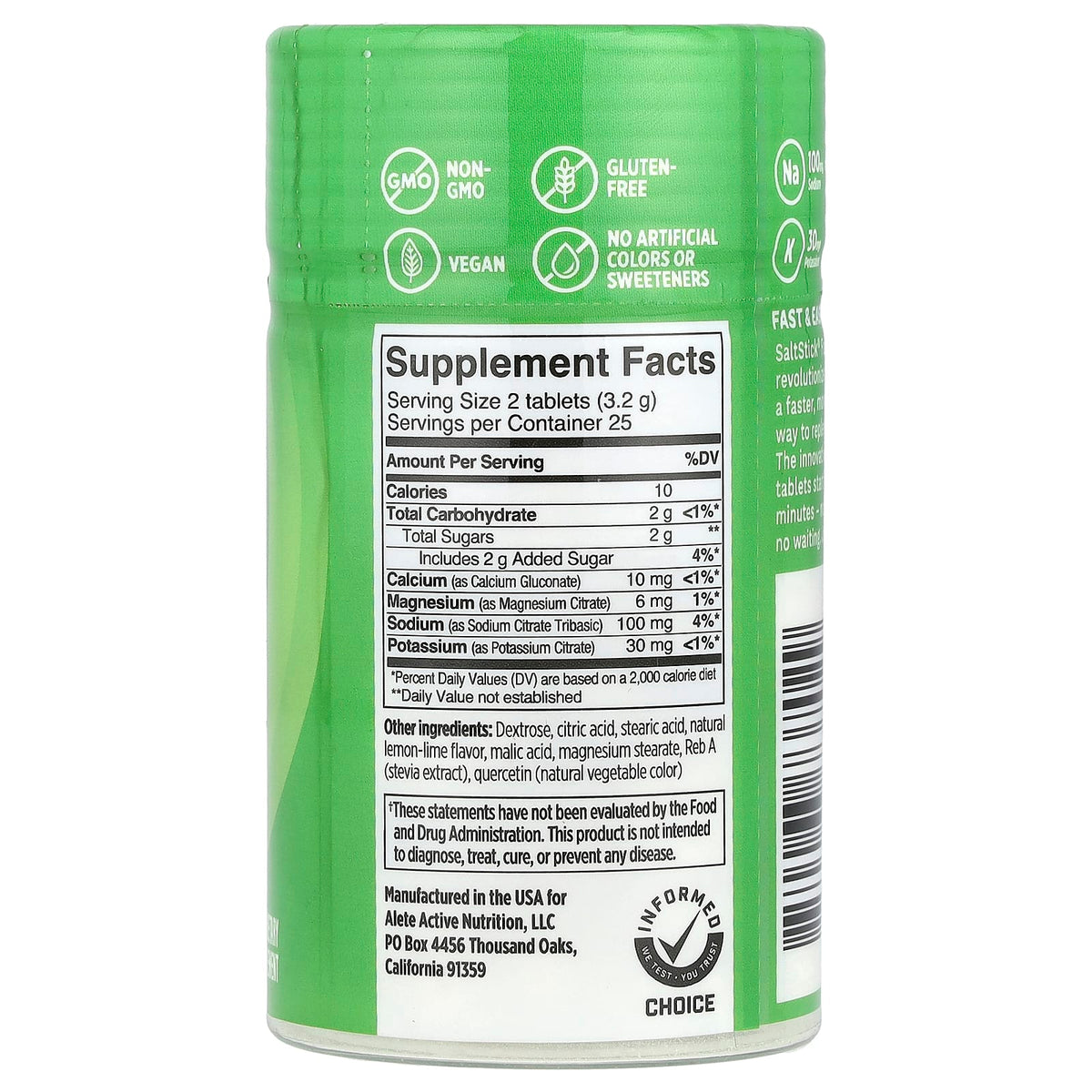 FastChews - Chewable Electrolytes - Lemon Lime - 25 Serves by SaltStick with supplement facts on the label showing ingredients.