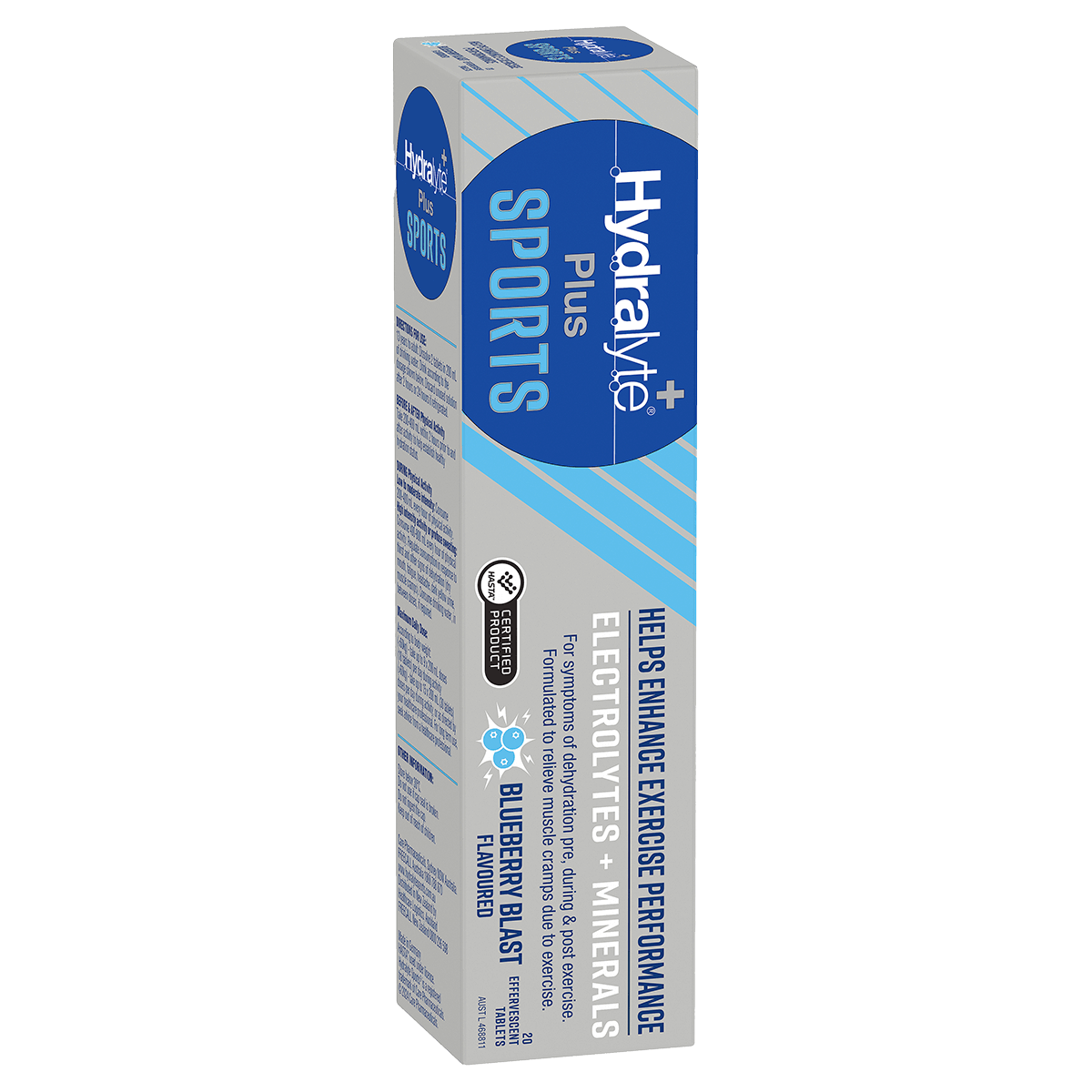 Hydralyte Plus Sports Blueberry Blast effervescent electrolyte tablets, box of 20 tablets