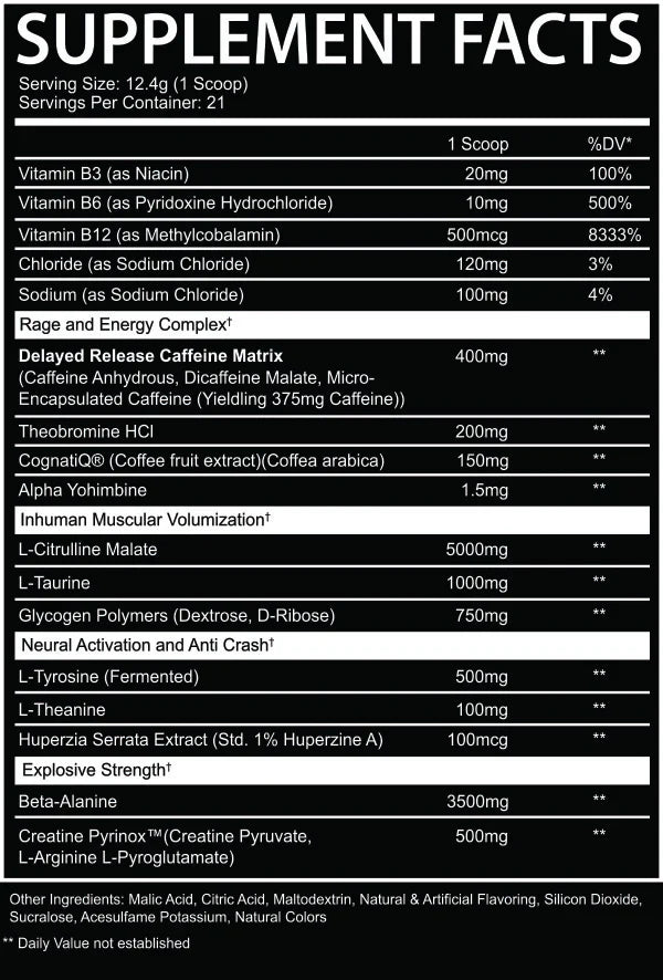 INHUMAN HIGH STIM PRE WORKOUT - 20 Serves