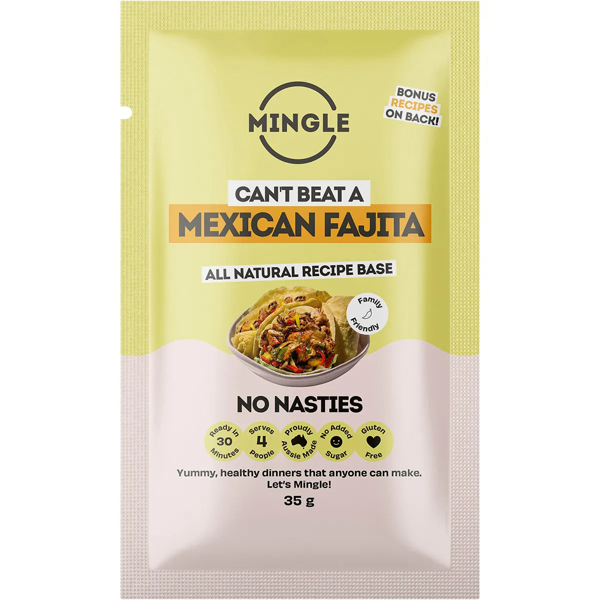Mingle Mexican Fajita Seasoning - 35g packet, all natural recipe base from Pantry and Spices collections.