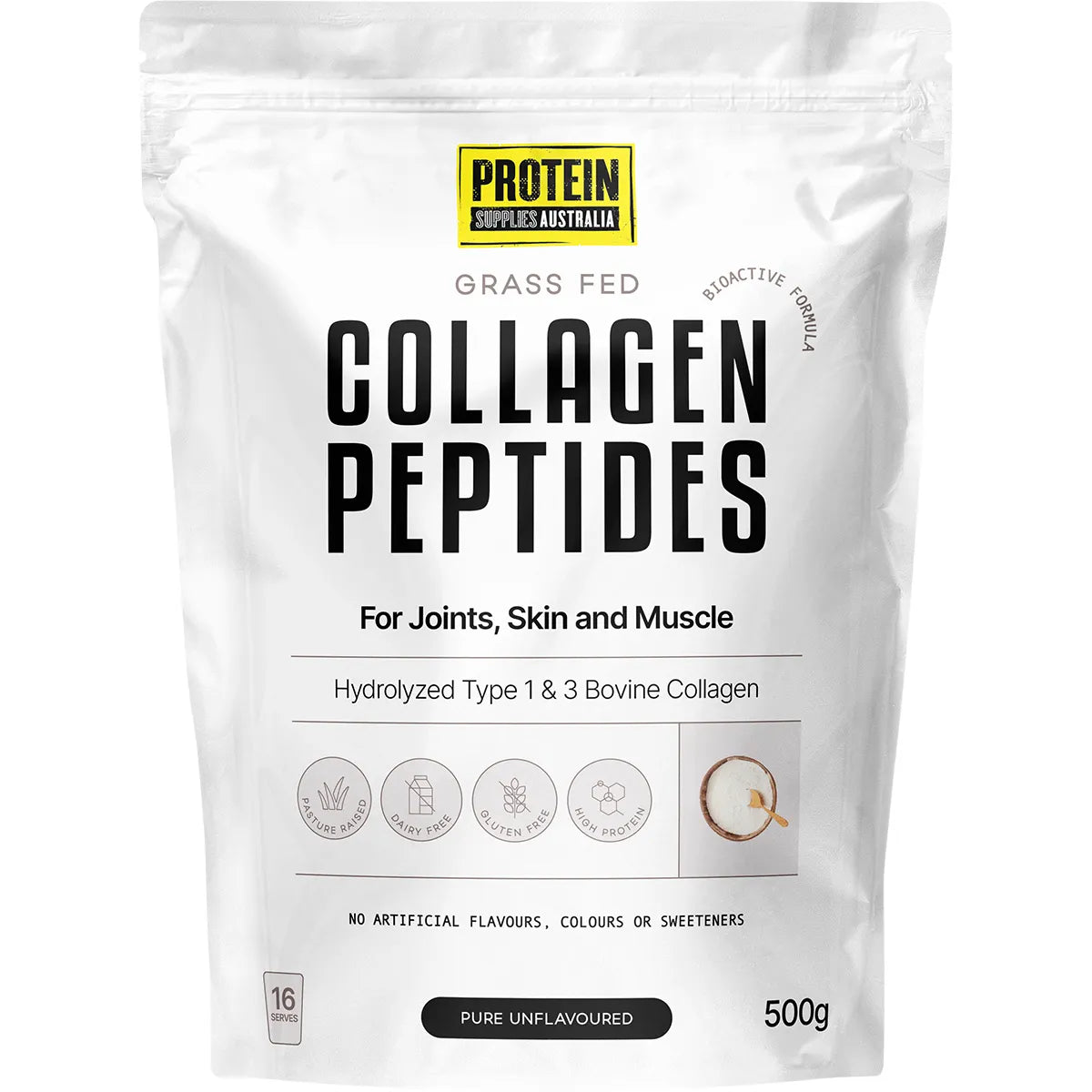 Protein Supplies Australia Bioactive Collagen Peptides - Pure - 500g, grass-fed hydrolyzed collagen for joints, skin, and muscle