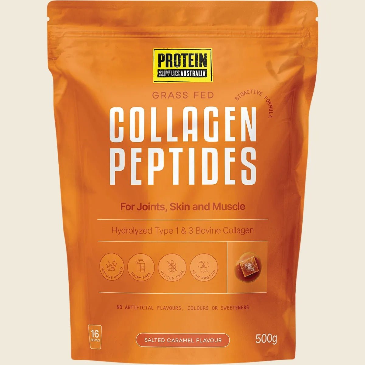 Grass Fed Collagen Peptides - Salted Caramel - 500g by Protein Supplies Australia, collagen powder for joints and skin