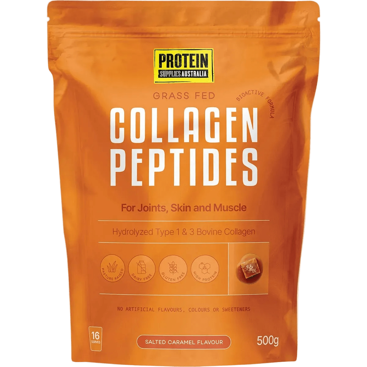 Grass Fed Collagen Peptides - Salted Caramel - 500g by Protein Supplies Australia in Collagen Powder collection.
