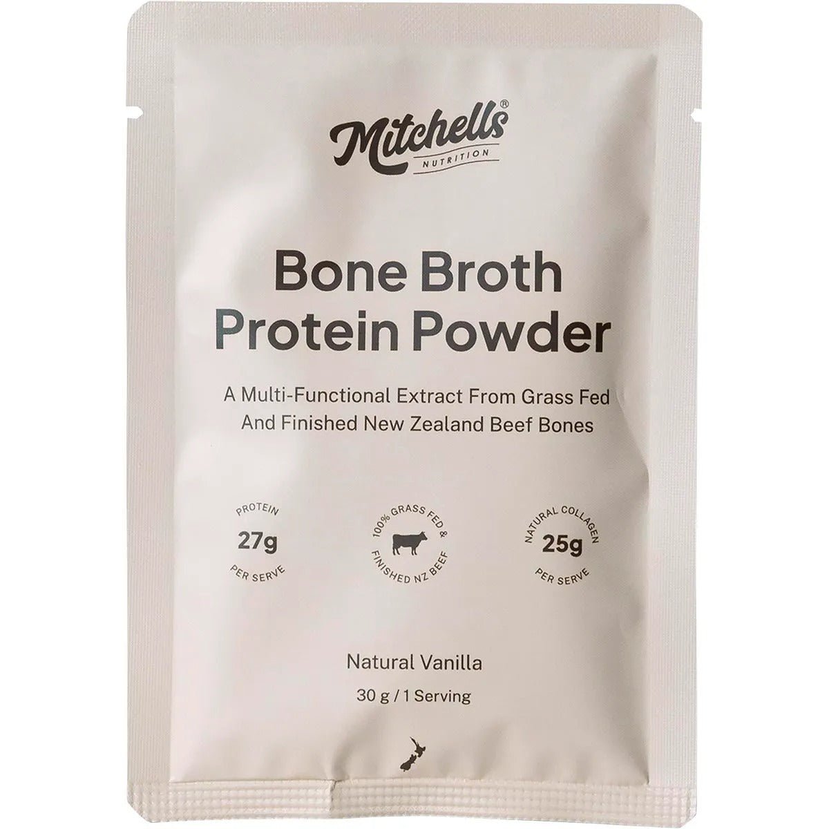 Mitchells Nutrition Bone Broth Protein Powder Vanilla - 30g sachet with natural collagen and grass-fed beef extract details