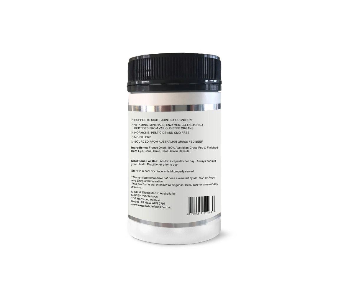 Back label of BUILD THINK CONQUER - Supports Sight, Joints, Cognition - 160 Capsules by NXGEN Wholefoods showing ingredients and directions.