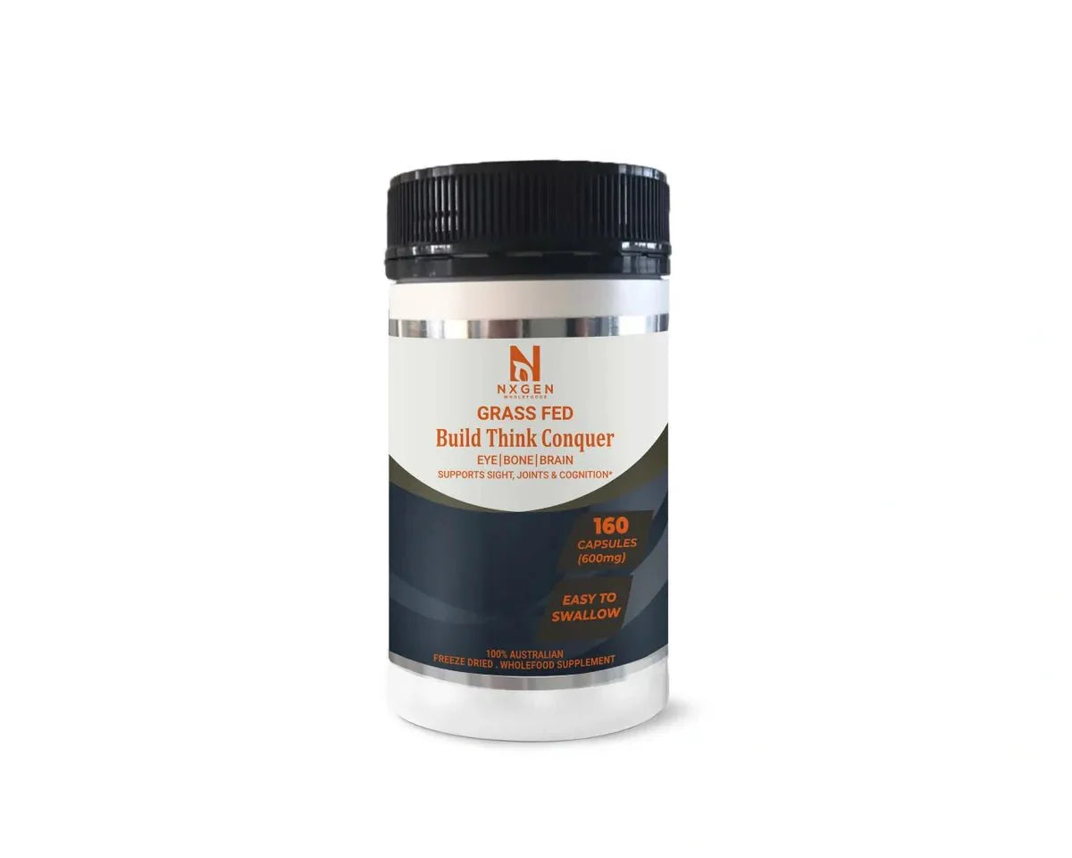 BUILD THINK CONQUER - Supports Sight, Joints, Cognition - 160 Capsules by NXGEN Wholefoods in white bottle