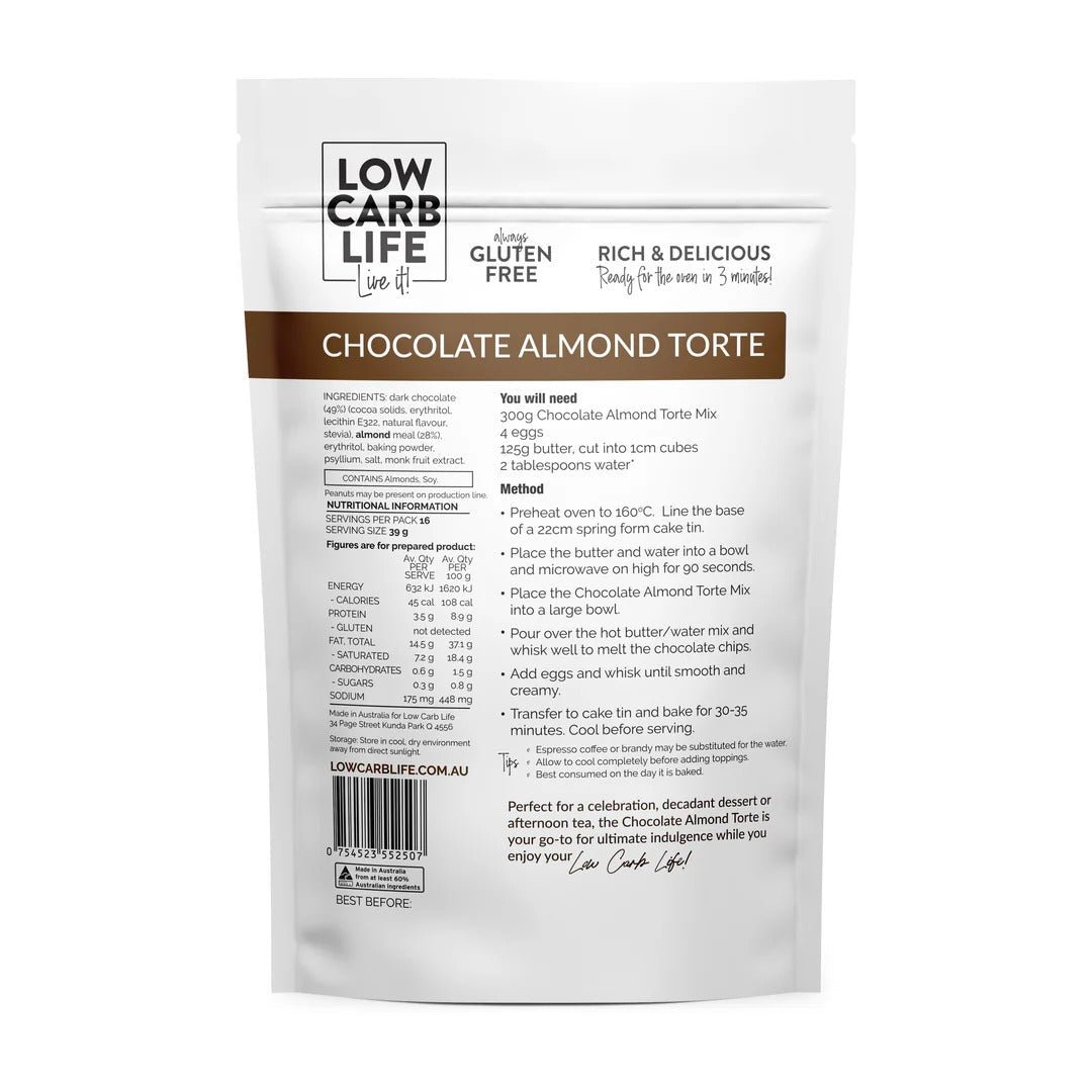 Chocolate Almond Torte - 300g baking mix by Low Carb Life, gluten-free, rich dessert for keto and low carb collections.