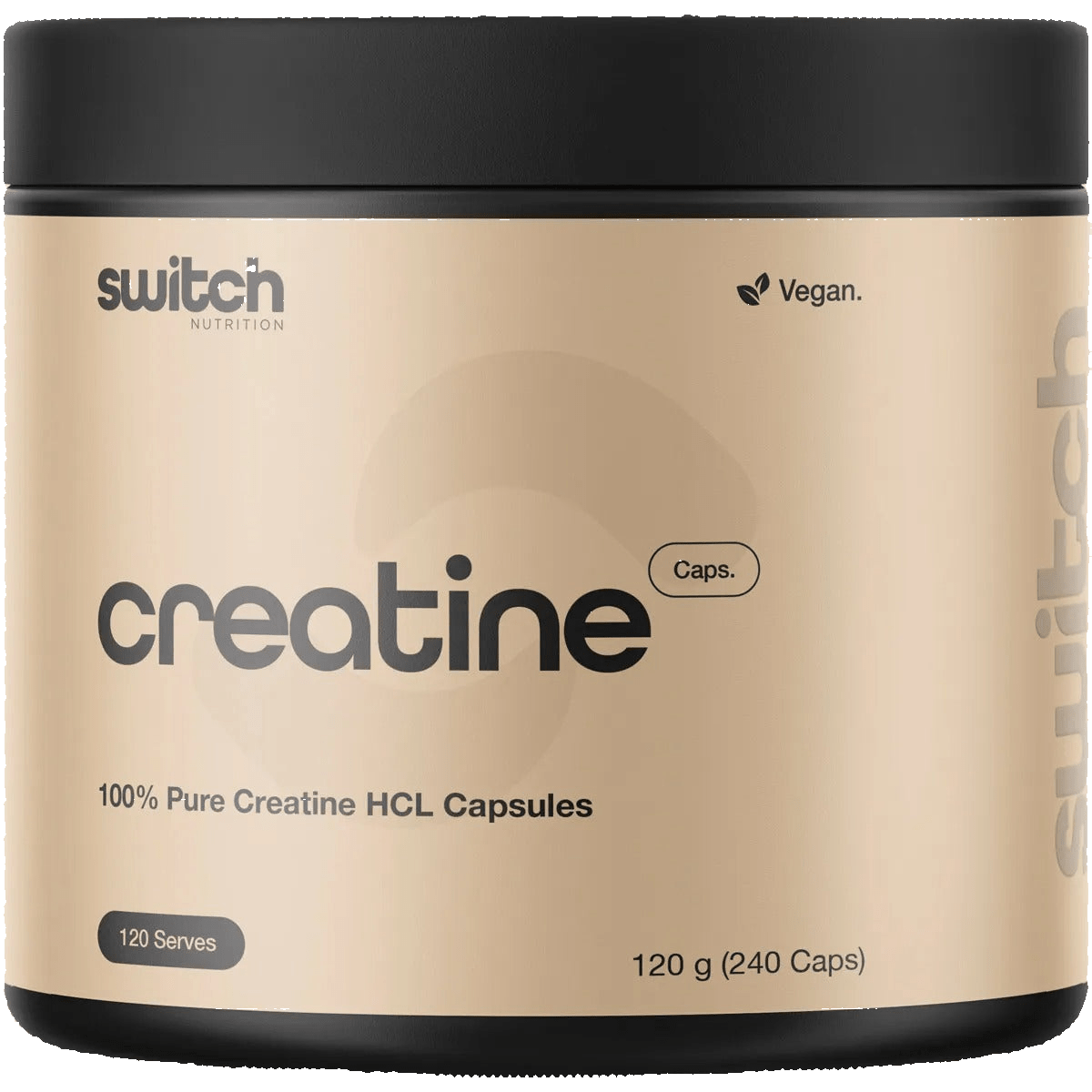 Switch Nutrition Creatine 100% Pure HCL - 240 Caps container with vegan label, part of New Arrivals and Low Carb collections.