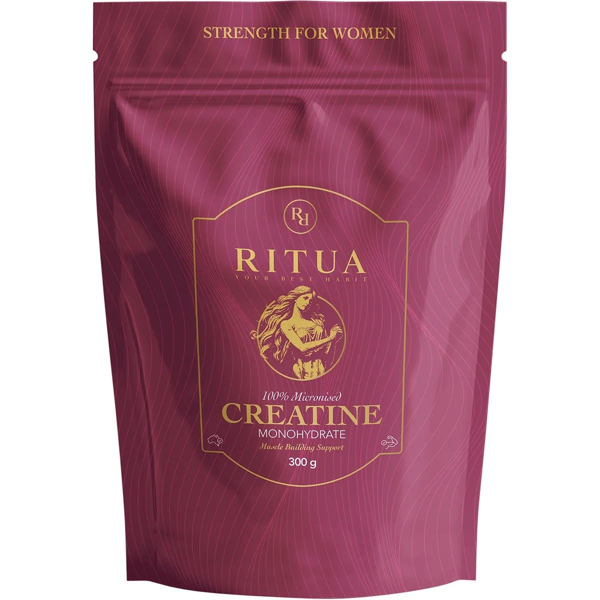 Creatine For Women - 300g by Ritua in maroon resealable pouch for muscle building support and strength enhancement