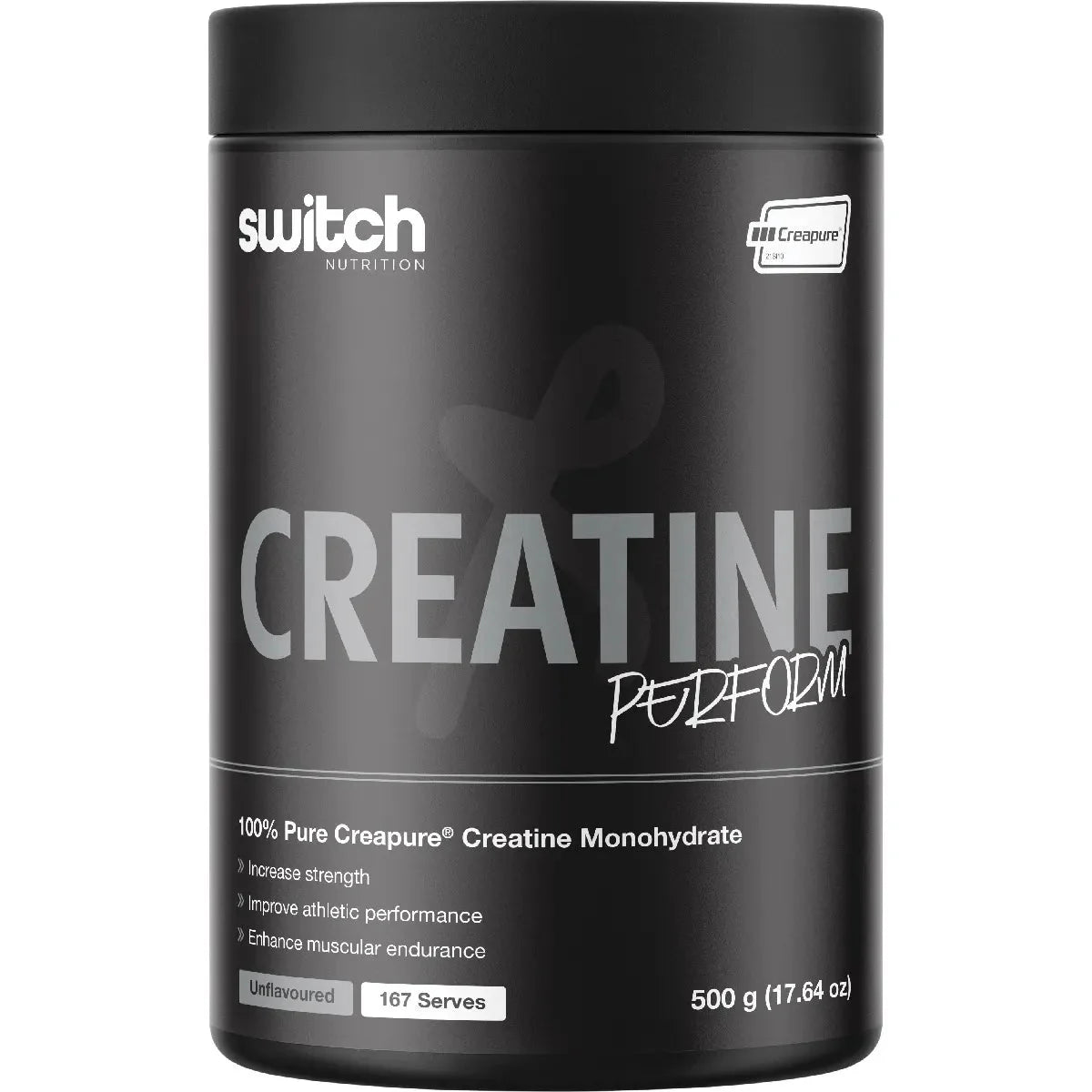 Creatine Perform - 100% Pure Creapure - 500g by Switch Nutrition in black container from Creatine collection