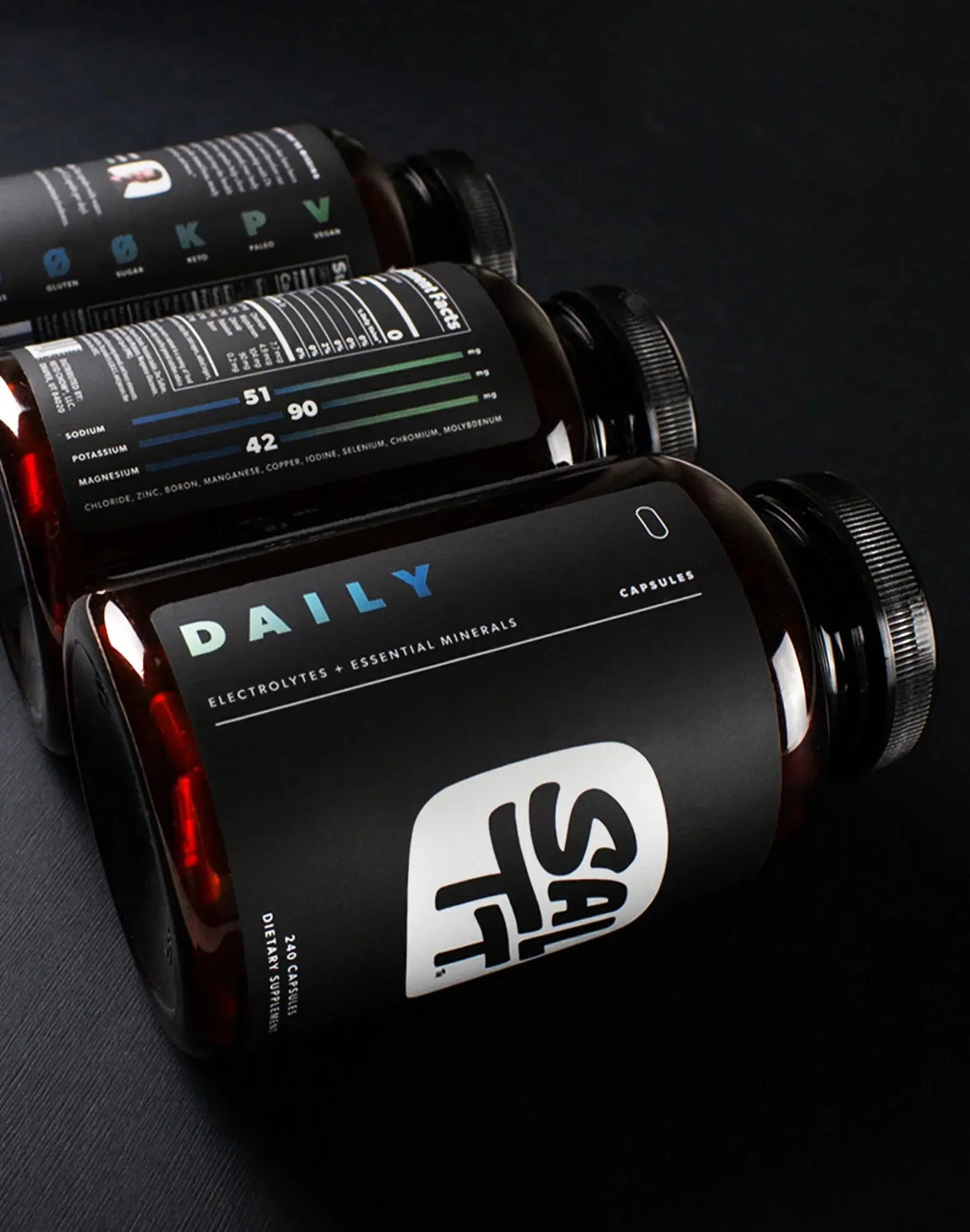 Daily - Electrolytes + Minerals - 240 Caps by SALTT in dark bottles from Electrolytes, Functional, Low Carb collections