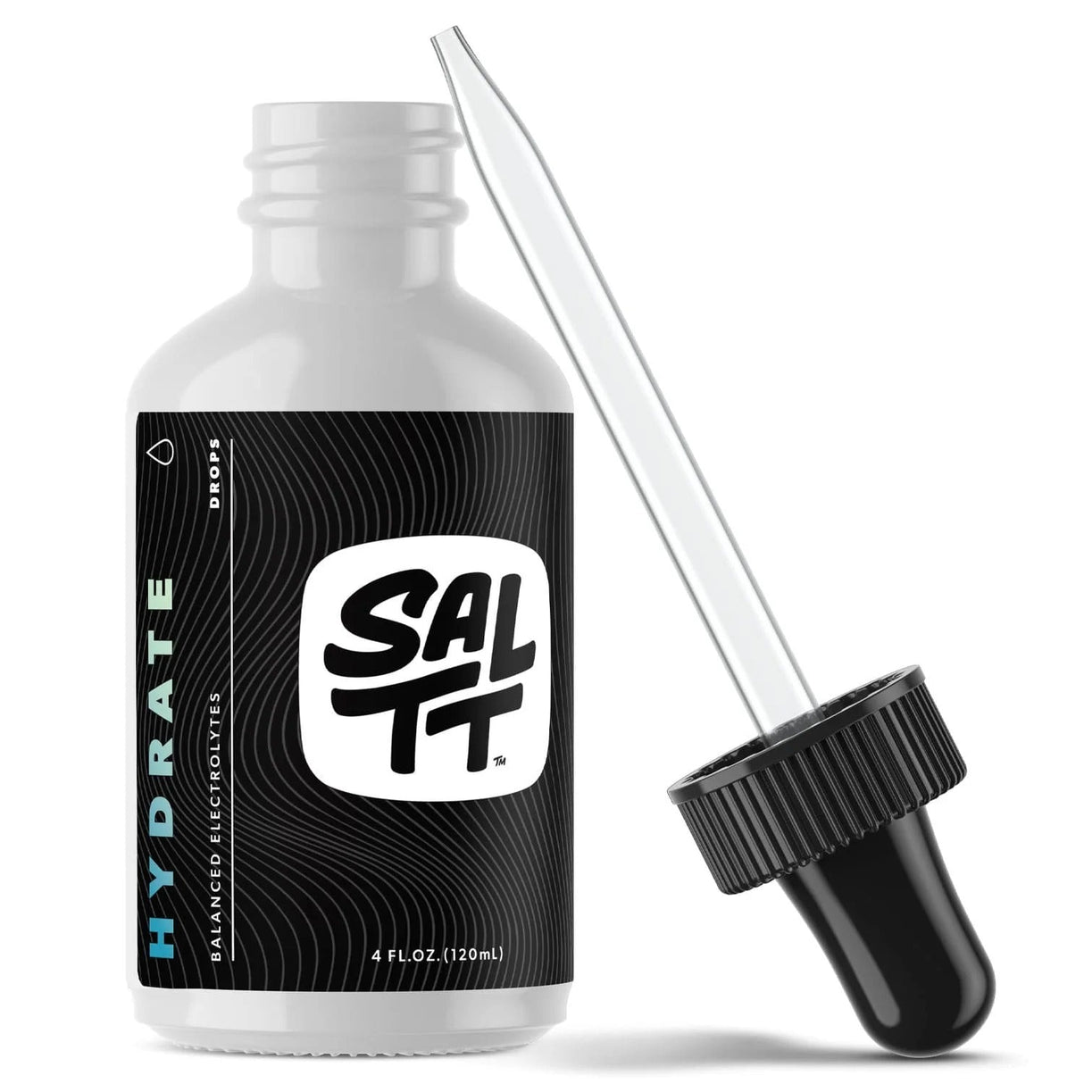 SALTT Electrolyte Drops - 120ml bottle with dropper, balancing hydration with functional electrolytes for fasting and drinks.