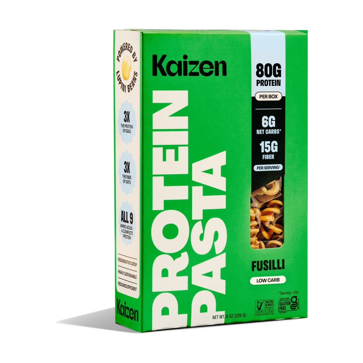 Kaizen Protein Pasta Fusilli 226 g box, front of pack