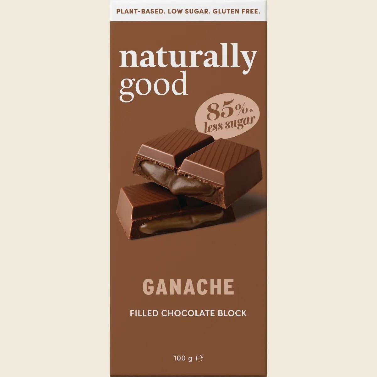 Ganache Filled Chocolate Block - 100g by Naturally Good with creamy center, low sugar, plant-based, gluten free sweet snack option.