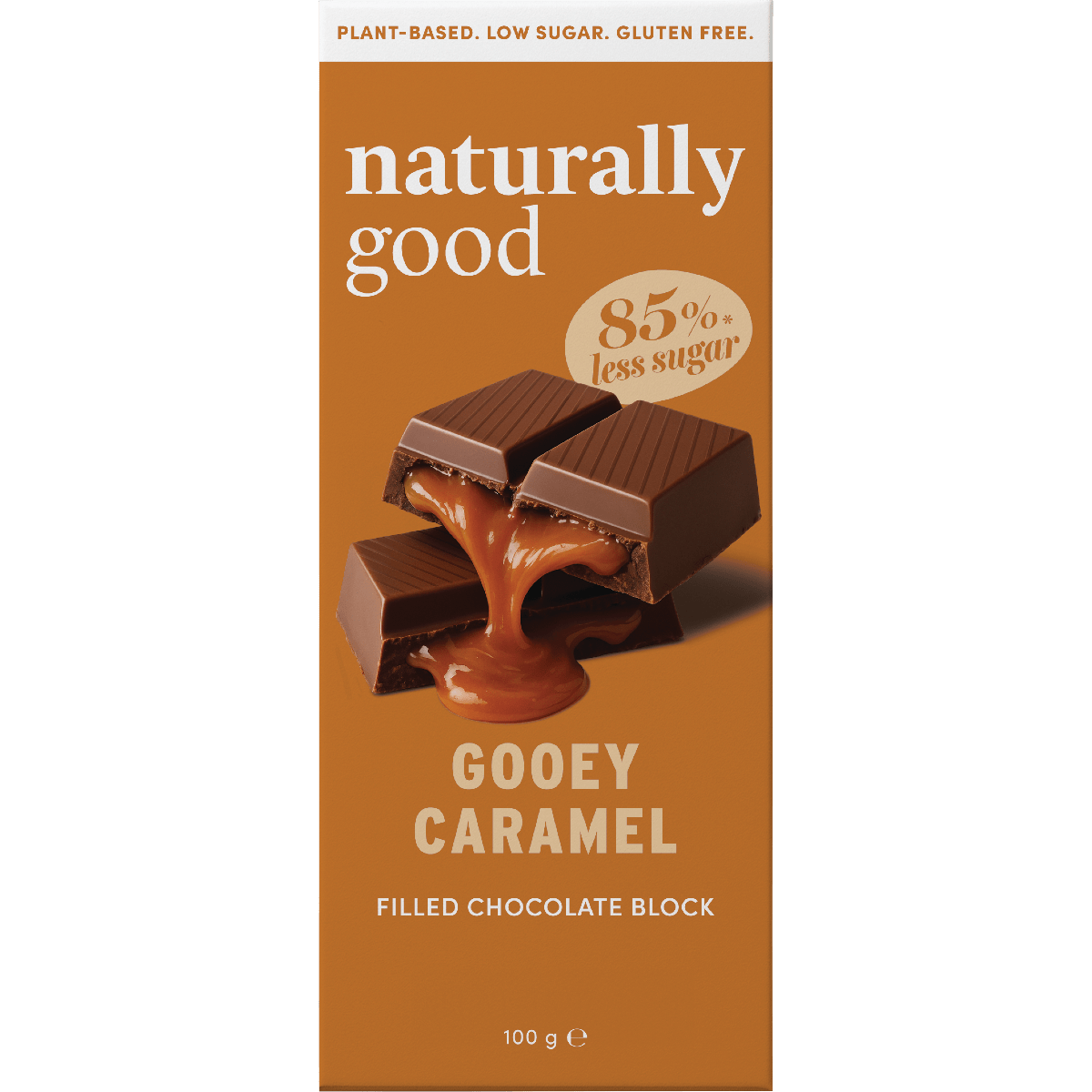 Filled Chocolate Block Bundle featuring Naturally Good gooey caramel-filled chocolate block with 85% less sugar packaging.