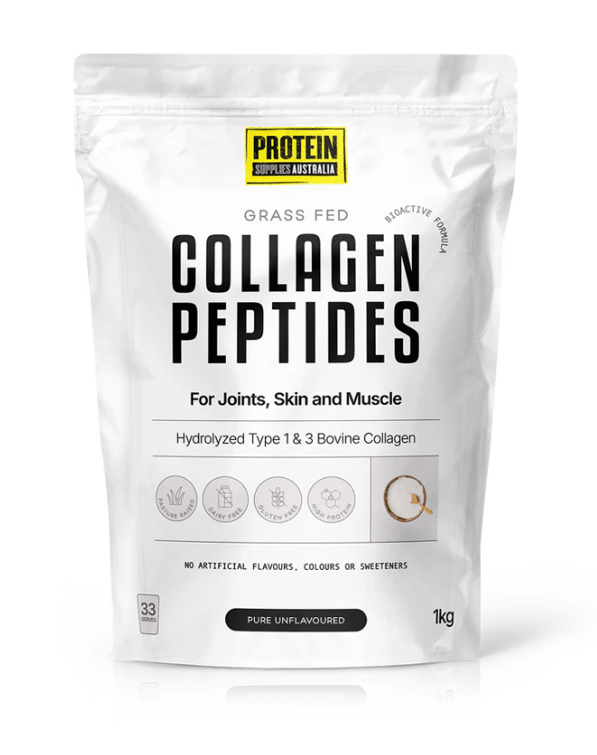 Grass Fed Collagen Peptides - Pure - 1kg pouch by Protein Supplies Australia for joints, skin, and muscle support