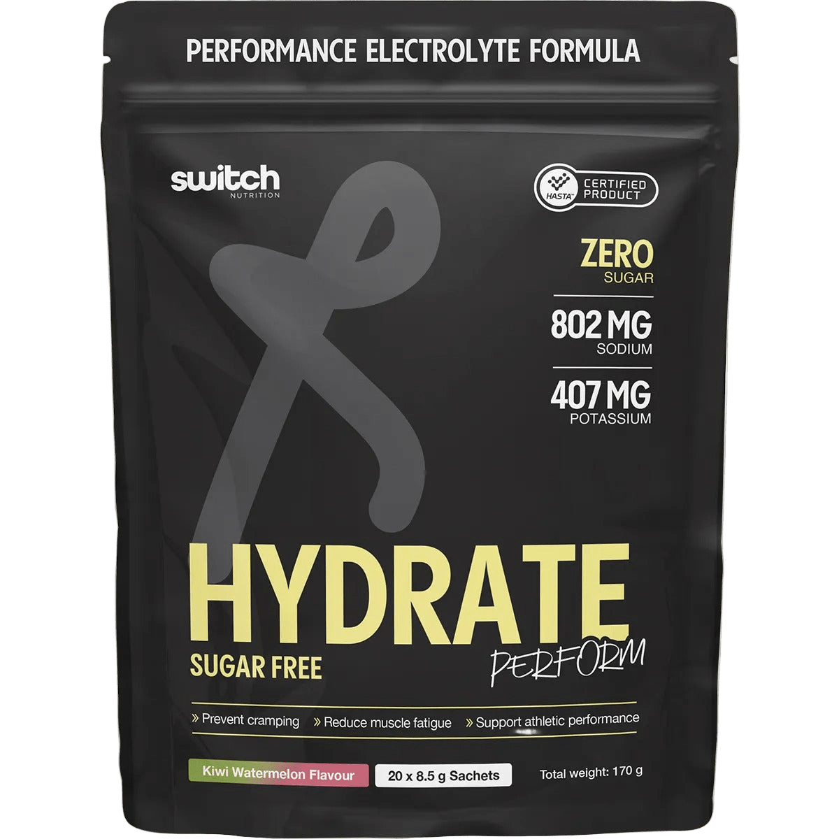 Hydrate Perform - Kiwi Watermelon - 20 Sticks by Switch Nutrition, functional electrolyte formula for low carb and keto diets