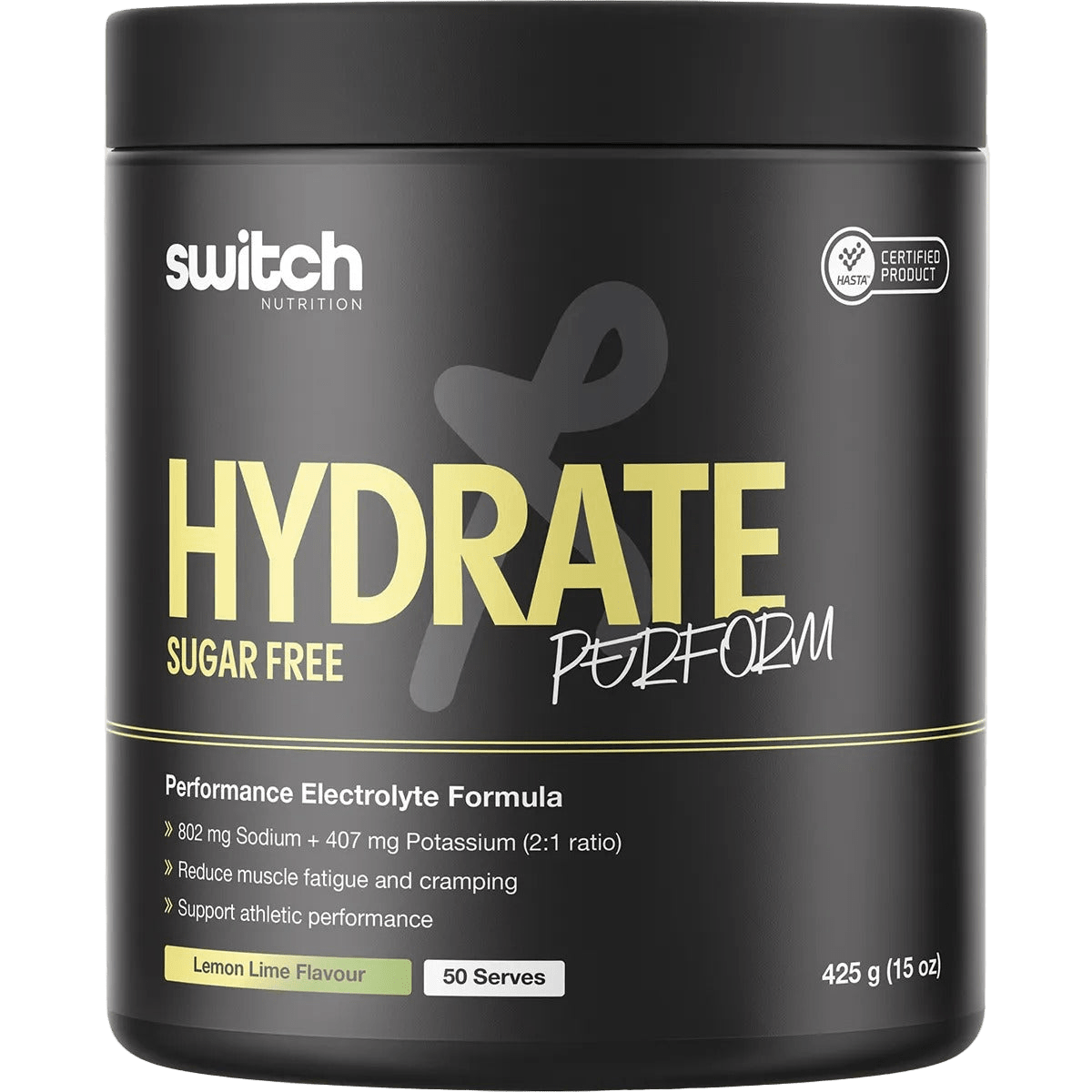 Switch Nutrition Hydrate Perform Sugar Free Lemon Lime - 50 Serves electrolyte formula for muscle support and hydration
