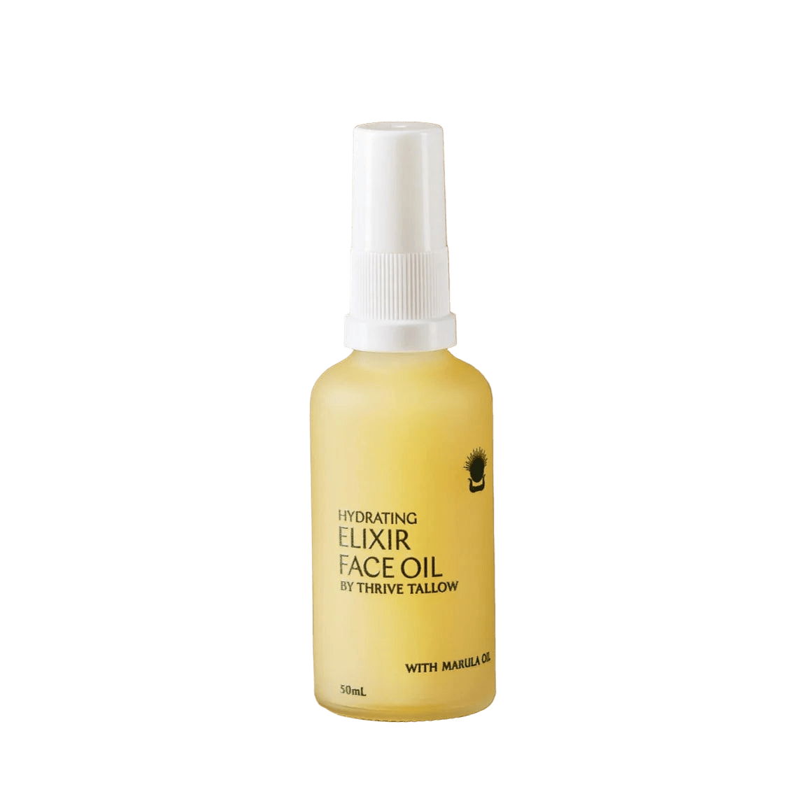 Hydrating Elixir Face Oil - 50ml by Thrive Tallow in a frosted yellow bottle with white spray cap for skincare use.