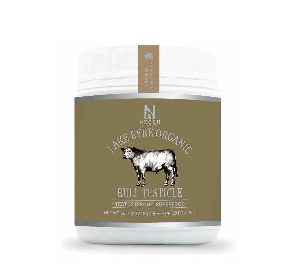 Organic Bull Testicle Powder - 60g by NXGEN Wholefoods, carnivore and functional supplement with testosterone support.