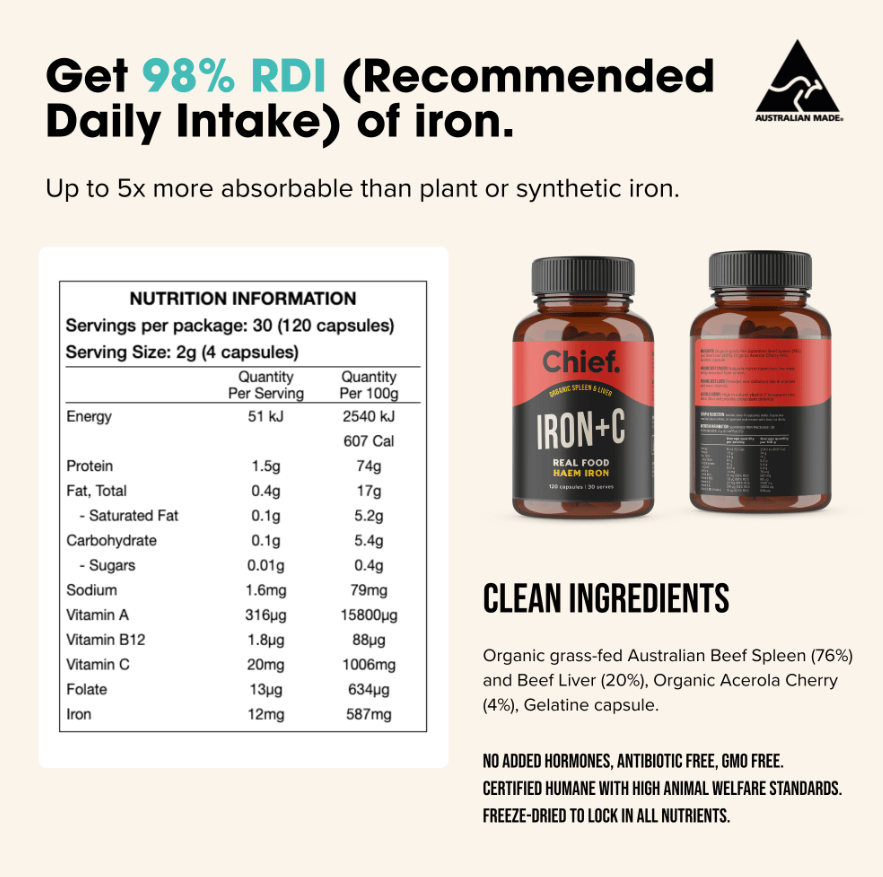 Iron + C - Organic Spleen & Liver - 120 Capsules