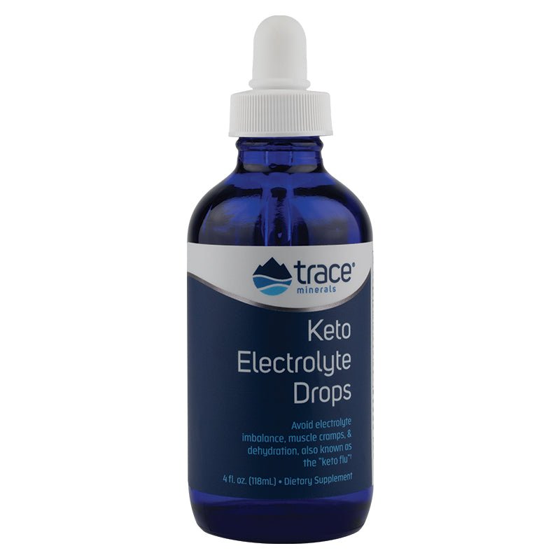 Keto Electrolyte Drops -118ml in blue glass bottle by Trace Minerals for hydration and electrolyte balance support