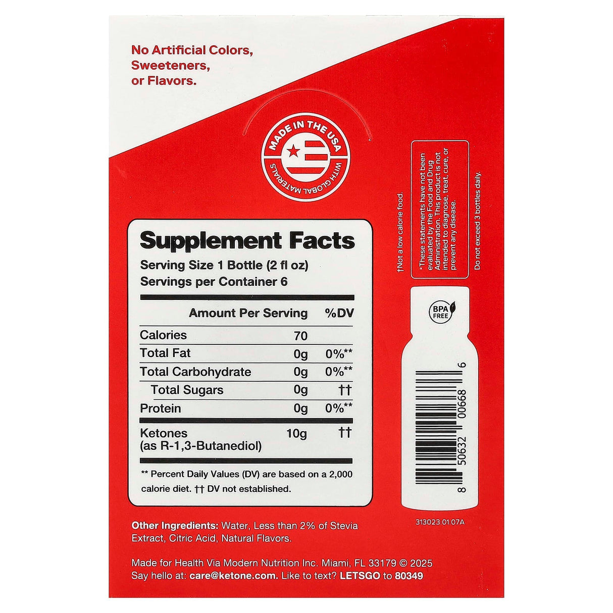 Back label of Ketone-IQ - Classic Shot - 59ml x 6 featuring supplement facts and HVMN branding details.