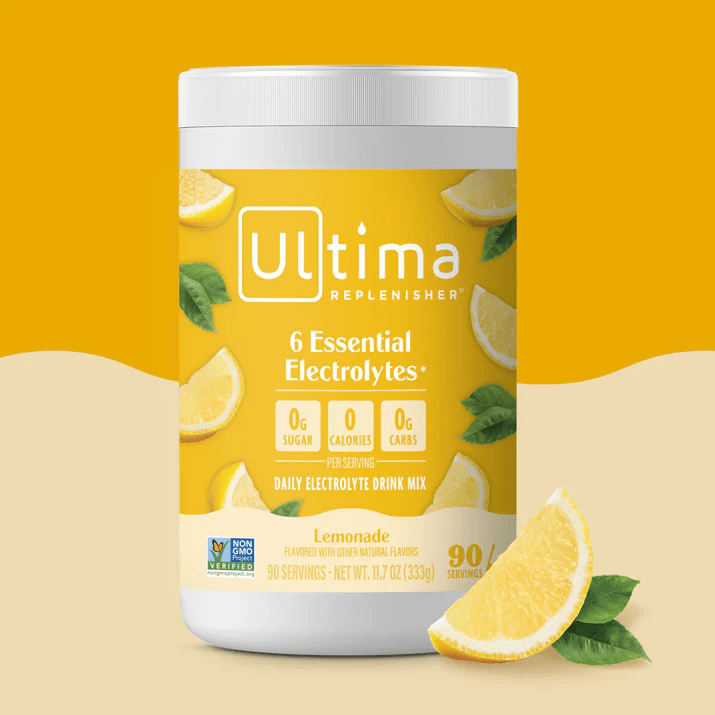 Container of Lemonade Electrolyte Drink Mix - 90 Serves by Ultima Replenisher, part of Drinks and Electrolytes collections.