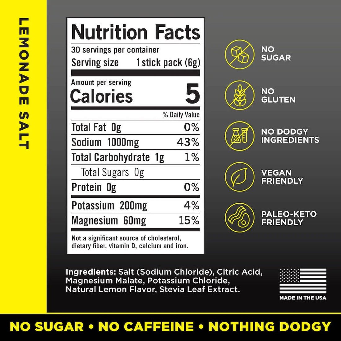 Nutrition facts and ingredient details for LMNT Big Fruity Pack - 30 Sticks by LMNT, a keto-friendly low carb electrolyte drink with no sugar or gluten.