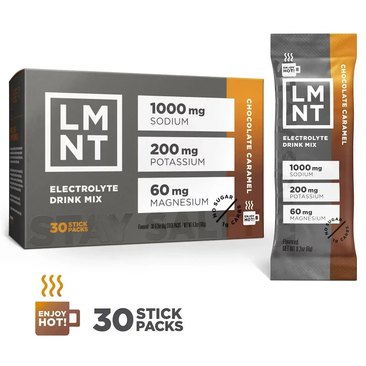 LMNT Chocolate Caramel Electrolyte Mix - 30 Sticks by LMNT with 1000 mg sodium, 200 mg potassium, and 60 mg magnesium for keto hydration.