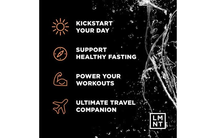 LMNT Grapefruit Salt Electrolyte Mix - 30 Sticks benefits include workout support, healthy fasting, travel aid, and daily energy boost.