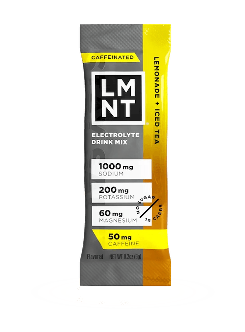LMNT Single Stick by LMNT featuring a caffeinated lemonade and iced tea electrolyte drink mix with sodium, potassium, magnesium, and caffeine for keto hydration.
