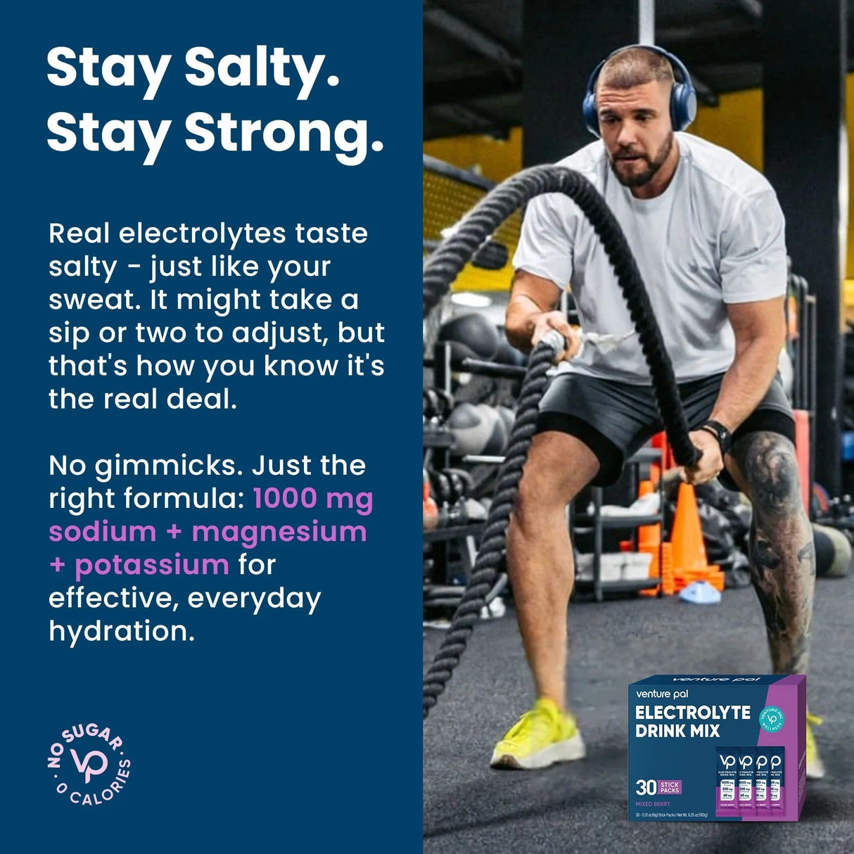 Mixed Berry Electrolyte Drink Mix - 30 Sticks by Venture Pal with sodium, magnesium, potassium for hydration.