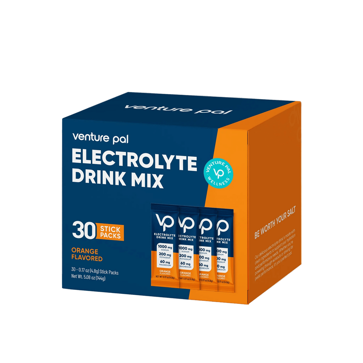 Orange Electrolyte Drink Mix - 30 Sticks by Venture Pal, in Drinks and Electrolytes collections, orange flavor box.