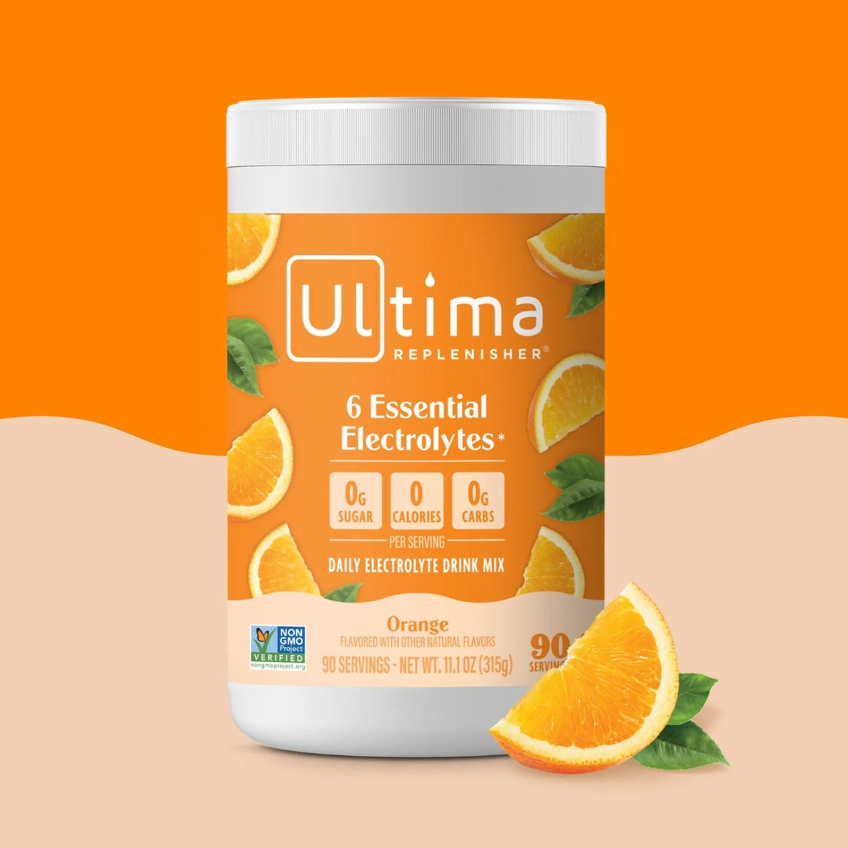 Orange Electrolyte Drink Mix - 90 Serves by Ultima Replenisher with 6 essential electrolytes, vegan and low carb.