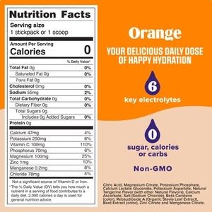 Orange Electrolyte Drink Mix - 90 Serves by Ultima Replenisher, vegan, low carb, functional hydration with 6 key electrolytes