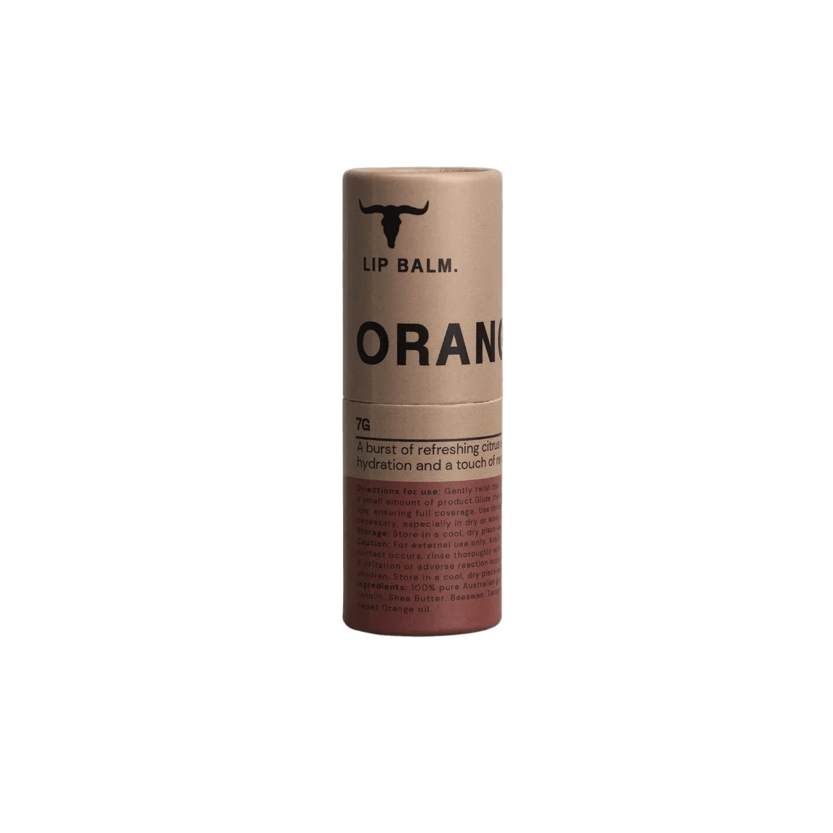 Orange Lip Balm - 7g by Bare Bones Beauty, natural hydration with sweet orange oil for refreshing citrus lips.