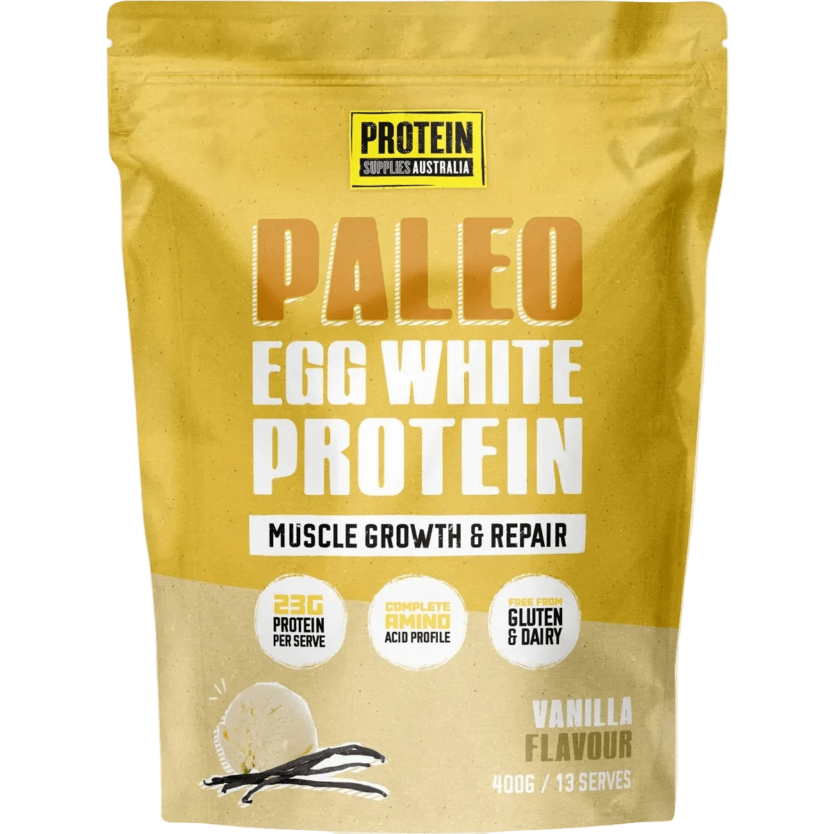 Paleo Pro Vanilla Egg White Protein - 400g by Protein Supplies Australia, gluten and dairy free protein powder.