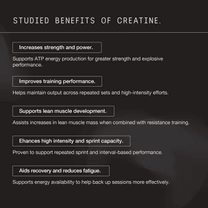Perform Purest® Creatine Monohydrate 500g benefits infographic highlighting strength, muscle growth, recovery, and performance by Switch Nutrition.