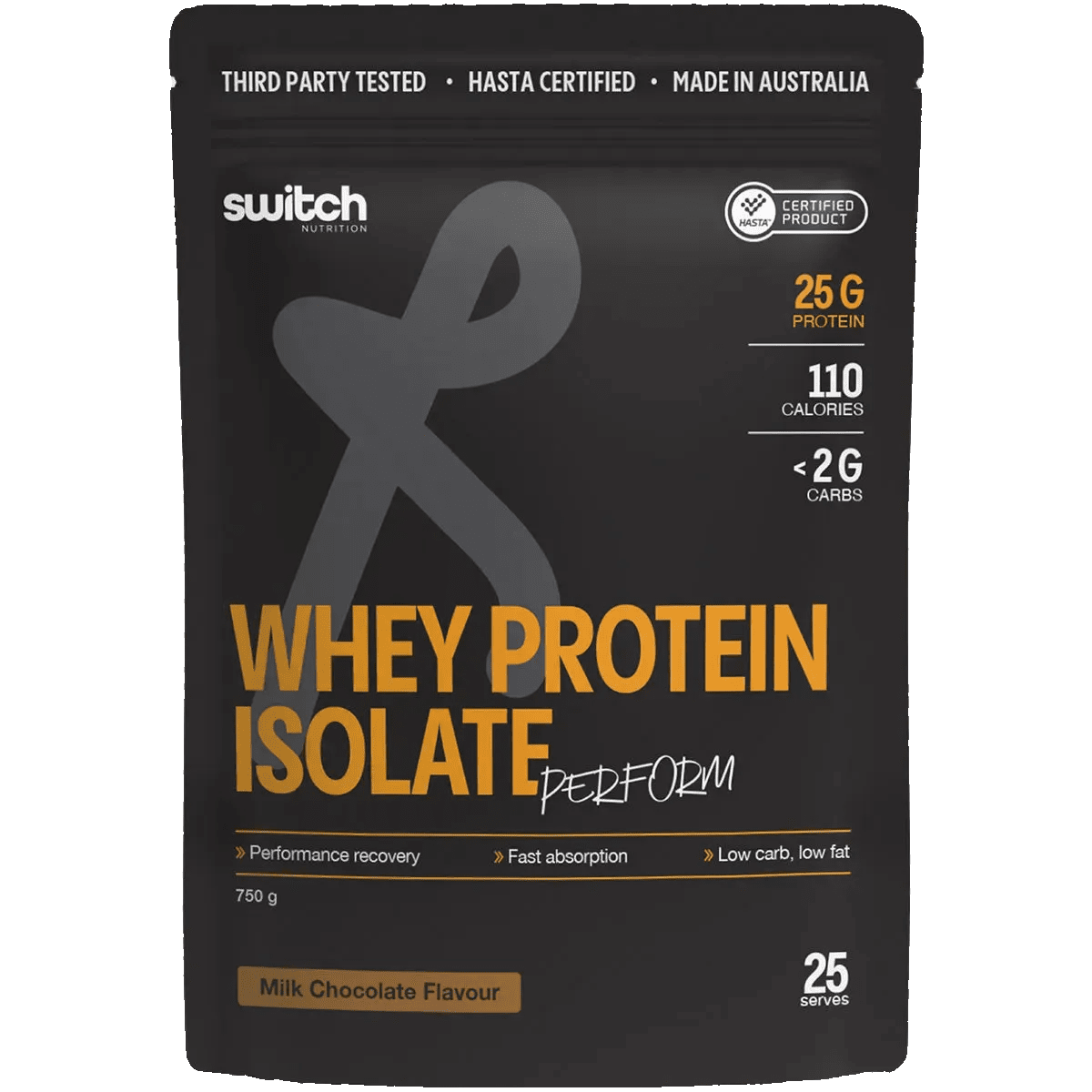 Perform Whey Protein Isolate - Chocolate 750g by Switch Nutrition, low carb whey protein with 25g protein per serve