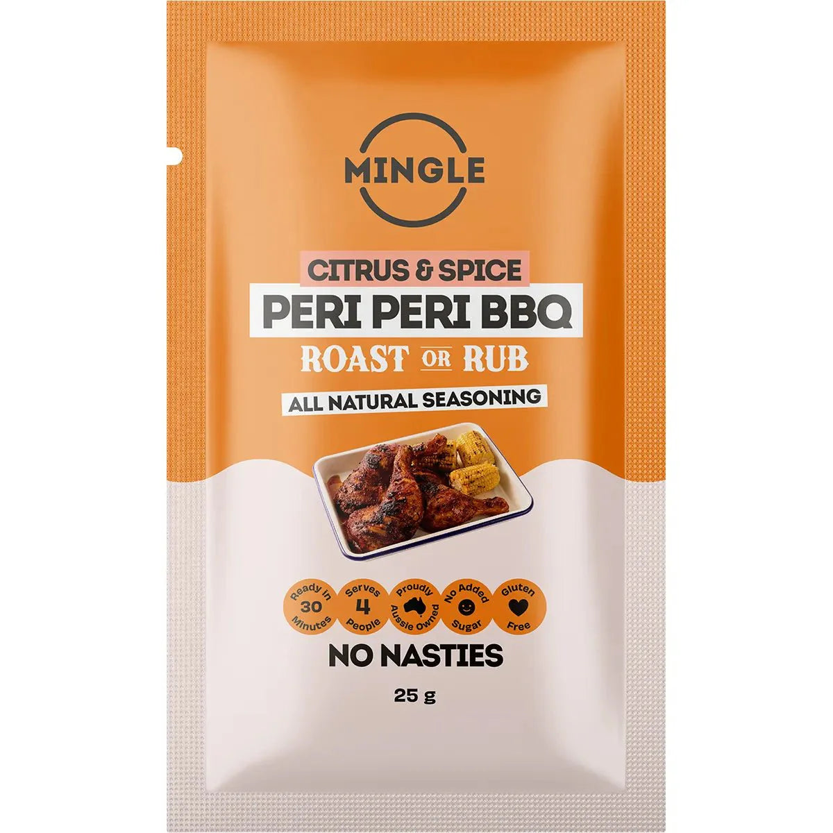 Peri Peri BBQ Seasoning - 25g by Mingle in orange sachet, citrus and spice blend for roasting or rubbing meats