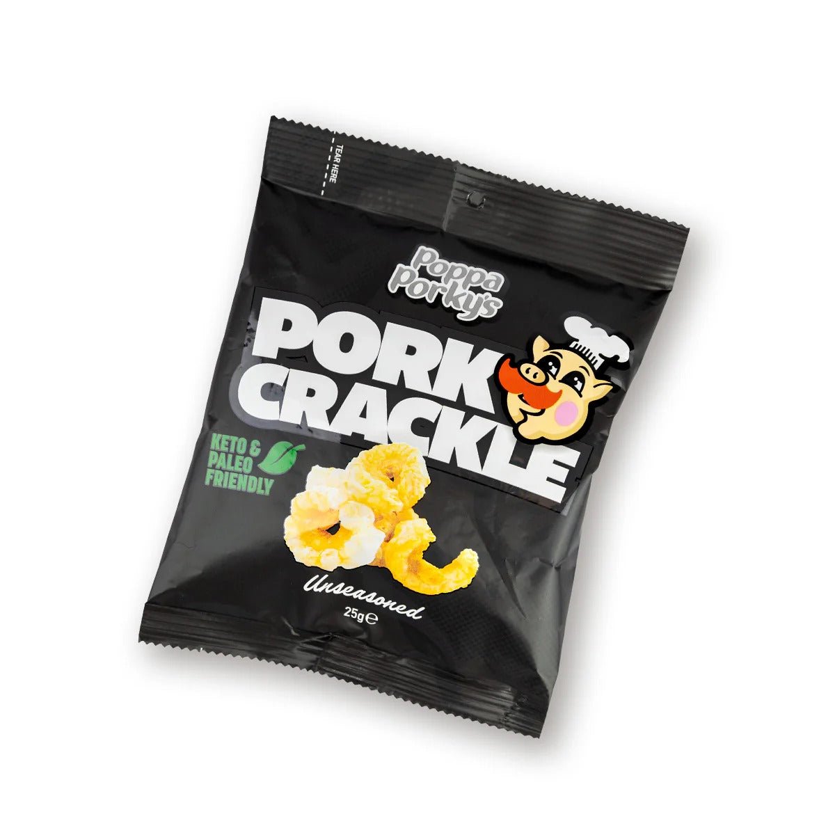 Poppa Porky’s Pork Crackle - Unseasoned - 25g snack packet, keto paleo friendly, from savoury snacks collection