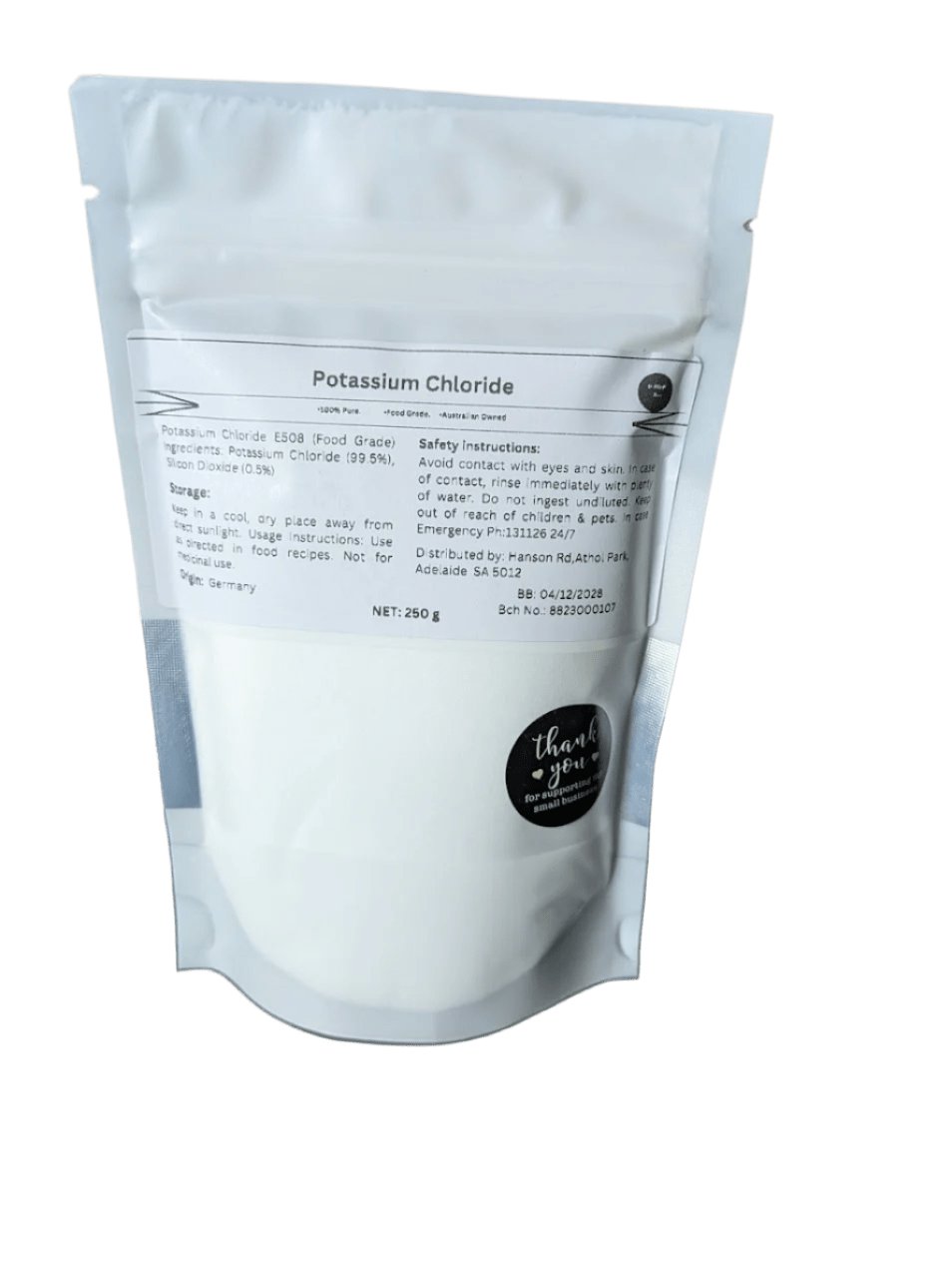 Potassium Chloride Powder - 250g in white resealable pouch by D Hub from Drinks and Electrolytes collections