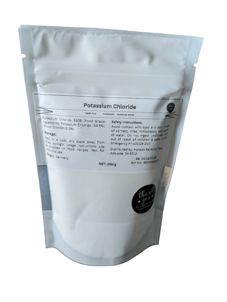 Potassium Chloride Powder - 250g in white resealable pouch by D Hub from Electrolytes and Functional collections