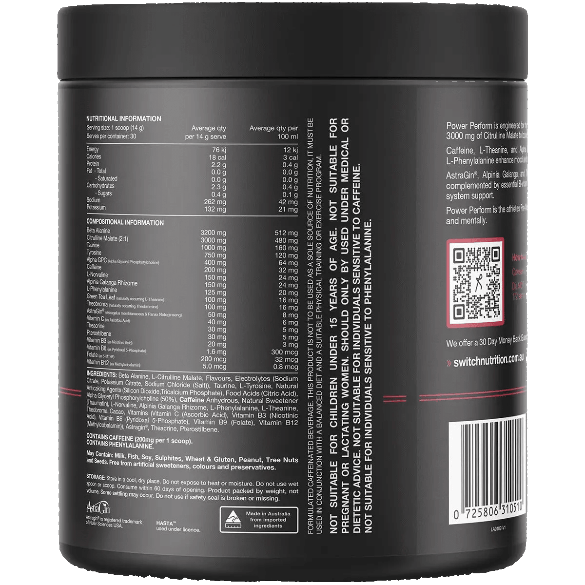 Power Perform Pre-Workout Blend Raspberry Lemonade - 30 Serves