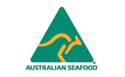 Australian Seafood logo featuring a stylized kangaroo in a green triangle representing quality Australian seafood products.