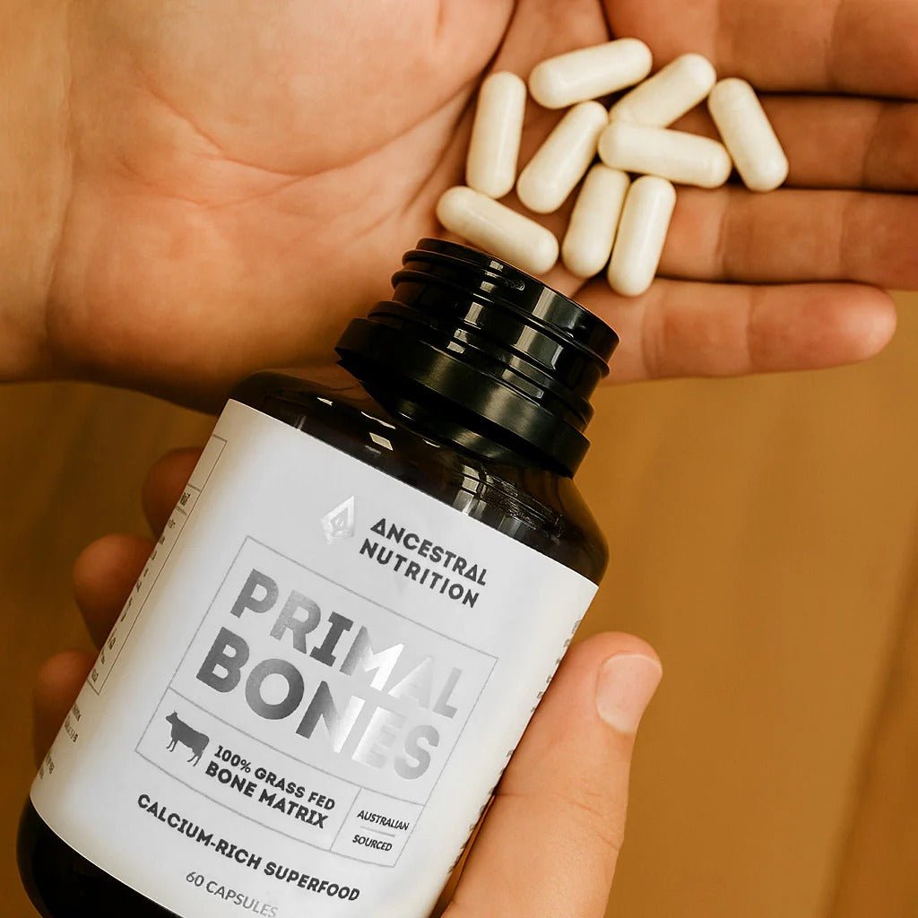 Primal Bones - 60 Capsules by Ancestral Nutrition, calcium-rich bone matrix supplement for carnivore and low carb diets.