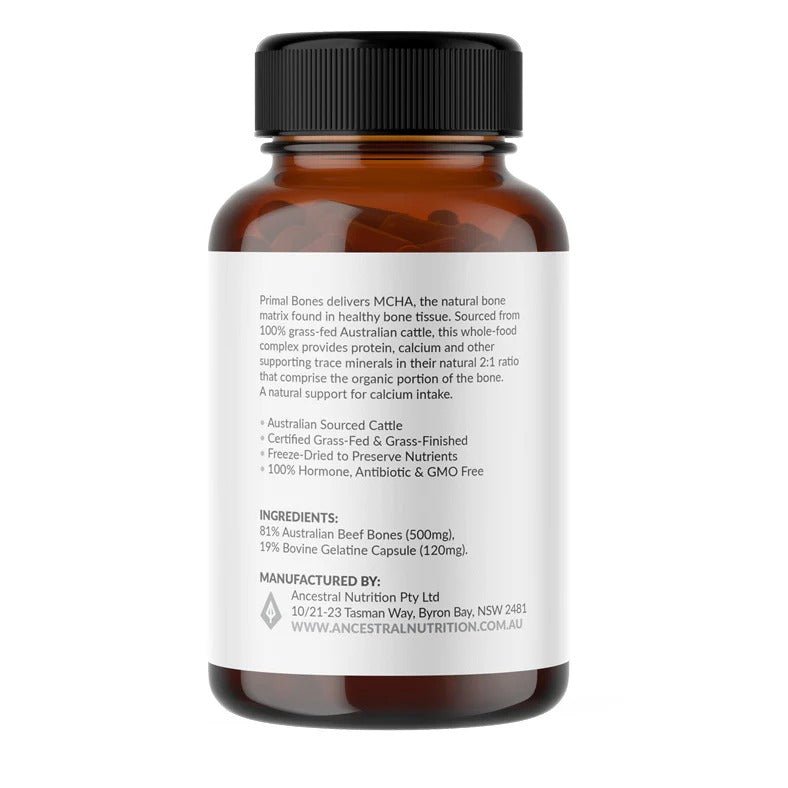 Primal Bones - 60 Capsules by Ancestral Nutrition, premium Australian-sourced bone matrix supplement for calcium support