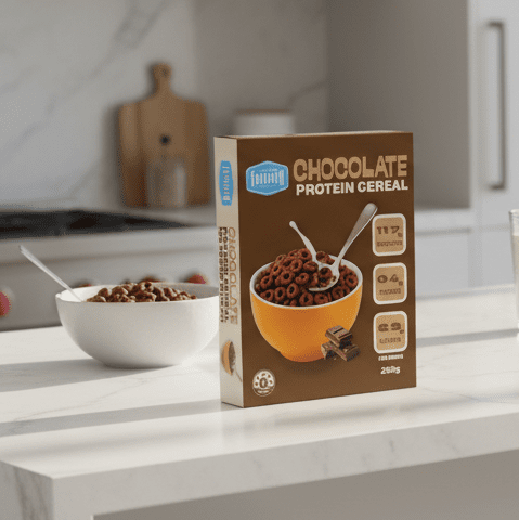 Protein Cereal - Chocolate Flavour - 250g by Low Carb Emporium displayed in kitchen, part of Breakfast and New Arrivals collections.