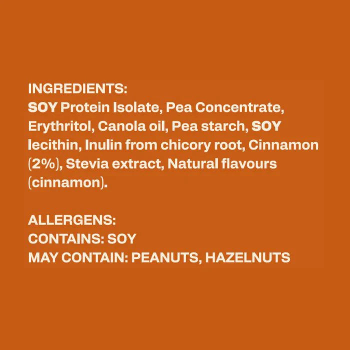 Ingredients and allergen details for Protein Cereal - Cinnamon Flavour - 250g by Low Carb Emporium, keto low carb.